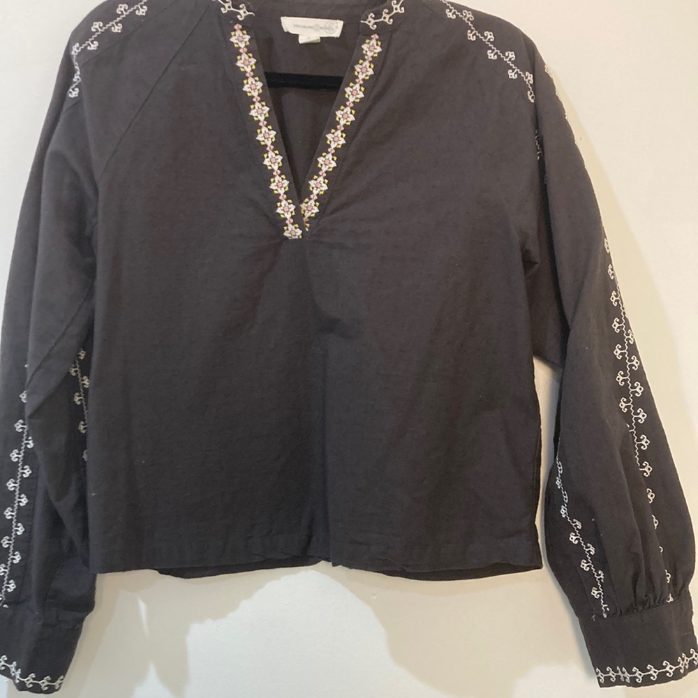 Treasure & Bond Black Embellished Puff Sleeve Blouse